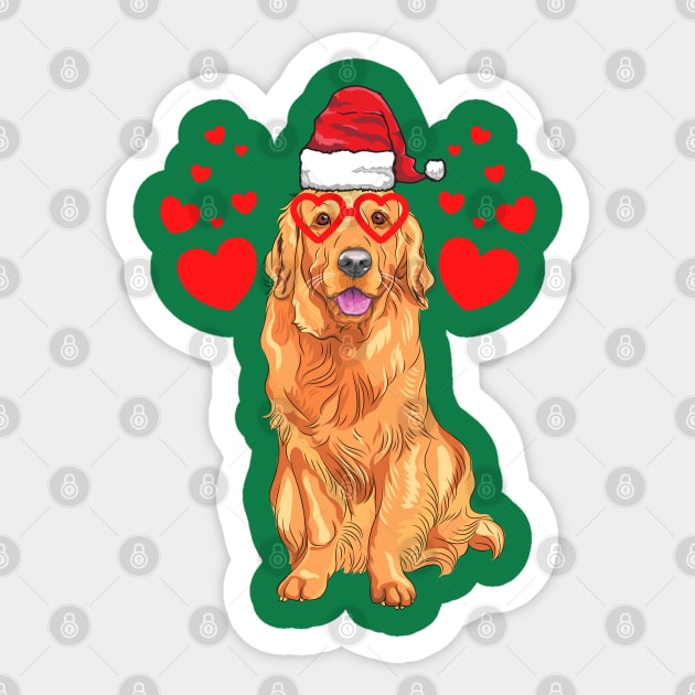 Santa Hat-Wearing Golden Retriever Funny Christmas Holiday Sticker by Contentarama